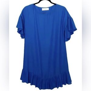 Amanda Uprichard Blue Ruffle Trim Mini Dress - small